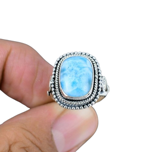 Larimar pierres précieuses bague bijoux pour femmes argent Boho Style bijoux 925 argent Sterling tendance à la main bague cadeau pour elle - Product Image 1
