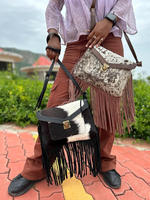 Nouveau Style occidental cheveux sur cacher fourrure en cuir véritable frange sacs haute qualité Boho Style femmes en cuir véritable frange sacs à bandoulière