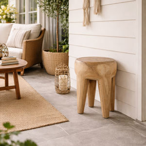 Taburete de Madera de Suar / Monkey Pod, Acabado Natural, Hecho a Mano, Estilo Industrial Moderno, Muebles para Dormitorio, Sala de Estar, Patio, Uso Interior y Exterior - Product Image 2