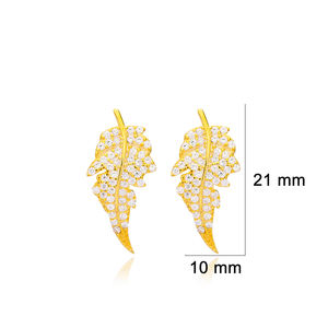 Pendientes de Plata de Ley 925 con Diseño de Hoja y Circonita Blanca, Joyería Turca Hecha a Mano al por Mayor - Product Image 2