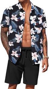 ชุดลำลองชาย 2 ชิ้น ชุดฮาวายฤดูร้อน ระบายอากาศดี สินค้ามาใหม่ แฟชั่นชุดชายหาด-ชุดเที่ยวพักผ่อน เสื้อยืดและกางเกงขาสั้น - Product Image 2