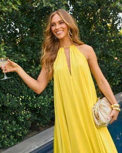 Fabricantes de prendas de punto personalizado verano amarillo Maxi elegante Casual Vestidos de mujer Vestido Longo mejor precio Vestidos de mujer - Product Image 4