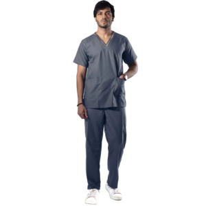 Men's Navy Blue Scrub <b>Set</b> Short Sleeve V-Neck Uniform Pants Hospital Workwear Cotton Polyester Woven Fabric - Product Image 2