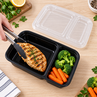 Boîte à lunch rectangulaire jetable de qualité alimentaire à 2 compartiments, compatible micro-ondes, pour les plats à emporter des restaurants