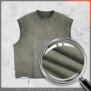 Customized Streetwear Sleeveless Tshirts Custom DTG Printing Acid Washed 100% Cotton Breathable Tank Tops for Men - Product Image 3