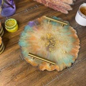 Plateau en résine 100 pièces élégant brillant fait à la main Design Durable couleur personnalisable pour Desserts fruits maison Table à manger Arrangements - Product Image 5