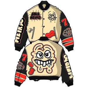 OEM Custom <b>Varsity</b> Leather Sleeve Cropped <b>Jacket</b> Chain Chenille Embroidery <b>Vintage</b> Letterman <b>Varsity</b> <b>Jacket</b> for Men - Product Image 3