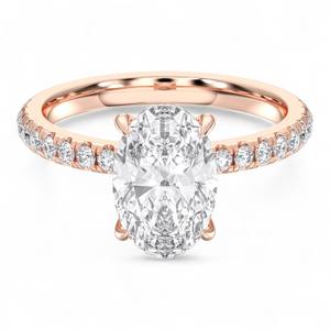 Anillo de Compromiso con Diamante Cultivado en Laboratorio de 3.00 Quilates, Corte Ovalado y Redondo, Engaste de Puntas, Chapado en Oro, Plata de Ley, Unisex - Product Image 3