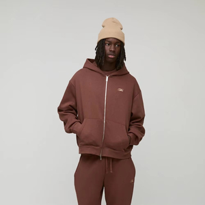 Fabricant Ensemble sweat à capuche et pantalon de survêtement zippés de couleur marron survêtement personnalisé 100% coton style baggy pour hommes 2025 - Product Image 1