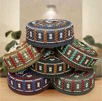 Topi Kufi Afghanistan Bordir Ringan Grosir - Topi Muslim Katun Poliester untuk Sholat, Aksesoris Islami Tradisional yang Sopan