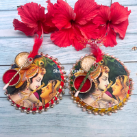 Nouvelle arrivée 2024 Designer Radha et Krishna Kumkum, Chawal Gotta Work Thali's Plates Beautiful Moti Work Thali's for Puja Favors