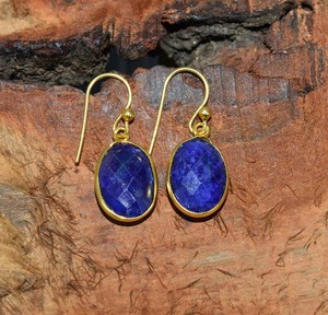 Boucles d'oreilles à crochet en saphir bleu, argent sterling 925, plaqué or 14 carats, pierres précieuses facettées, bijoux faits à la main, cadeau d'anniversaire pour femme - Product Image 5