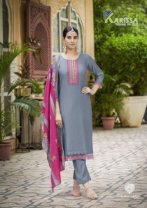 Nouveau pantalon Kurti pour femmes en tissu de soie viscose avec impression numérique en soie Dupatta en fil et travail à la main par exportation - Product Image 2