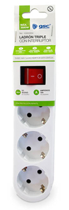 White triple <b>adapter</b> with <b>switch</b> 250V 16A (GSC 103000004) - Product Image 2