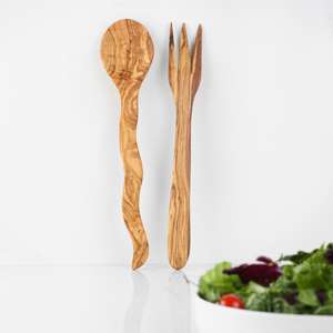 Ensemble de service à salade en bois d'olivier personnalisé, ustensiles de service à salade en bois rustique faits à la main, outils de cuisine de haute qualité - Product Image 2
