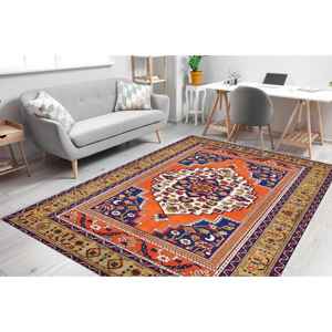 Vintage Pattern Printed <b>Rug</b>: Floral, Orange, Luxury Turkish <b>Corridor</b> Design,Luxury Velvet <b>Rug</b> - Product Image 1