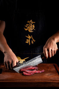 Cuchillo Nakiri Japonés de 8 Pulgadas, Hecho a Mano, de Acero Damasco VG10 de 89 Capas, con Incrustaciones de Latón y Madera de Hierro del Desierto de EE. UU. - Product Image 2