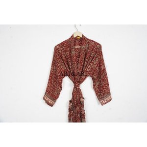 New Fashionable Elegant Silk Soft Breathable Floor-Length Vintage Bohemian Kimono Hand Embellished Sequins Open Front Robe - Product Image 2