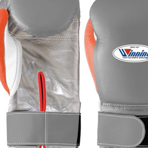 Gants de boxe professionnels en cuir gris orange blanc Velcro Poignet Entraînement Sparring Gants pour hommes et femmes - Product Image 2
