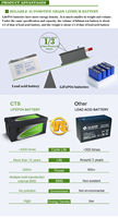 Baterai LiFePO4 Siklus Dalam CTS 12V 24V, Dilengkapi Bluetooth, Bebas Perawatan untuk Sistem Solar Motorhome