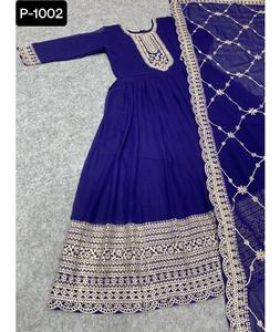 ชุดเดรส Anarkali ปักลายแบบดั้งเดิมของชาวอินเดียชุดสำหรับเจ้าสาวชุดสูท Salwar Kameez - Product Image 1