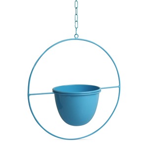 Jardinière suspendue ronde en métal bleu pour la décoration moderne de la maison et une verdure d'intérieur élégante avec un look décoratif frais et élégant - Product Image 1