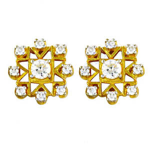 Pendientes de Botón con Diseño Floral, Chapados en Oro y con Diamantes para Mujer - Product Image 3