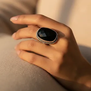 Art Palace 925 Silver Black <b>Onyx</b> Cocktail <b>Ring</b> Women's Vintage Bezel Setting Statement Jewelry From Rajasthan - Product Image 1