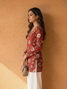 Kurti en coton pur à imprimé floral, design élégant, kurti court pour femmes, pour un usage quotidien décontracté, tissus en coton indien, kurtis à bas prix - Product Image 2