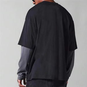 Camiseta de doble capa para hombre 220 GSM 100% algodón puro lavado con ácido camiseta de gran tamaño de Color sólido - Product Image 6