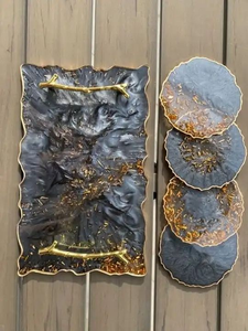 Plateau de service en résine époxy personnalisable avec sous-verres pour la maison, le restaurant, l'hôtel, utilisation décorative pour les cadeaux et les événements - Product Image 6
