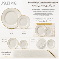 Assiettes de table en porcelaine blanche de luxe avec bord doré, motif floral en relief, vaisselle en céramique, vente en gros, stock disponible