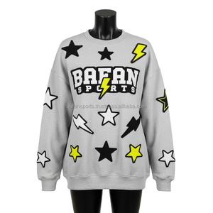 <b>Women</b> Oversize Sweatshirt 320GSM <b>Fleece</b> <b>Grey</b> with Black White Yellow Embroidery CustomLogo Patchwork <b>Women</b> breathable Sweatshirt - Product Image 6