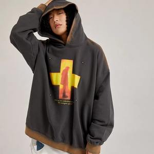 Sudadera con capucha de invierno de pana de algodón 100% de alta calidad personalizada al por mayor con estampado de pantalla lavado acabado desteñido al sol para unisex - Product Image 3