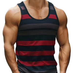 Camisetas sin mangas gráficas a rayas Retro para hombre, moda informal sin mangas de verano, chaleco estampado 3D, cuello redondo suelto, deportes de secado rápido - Product Image 2