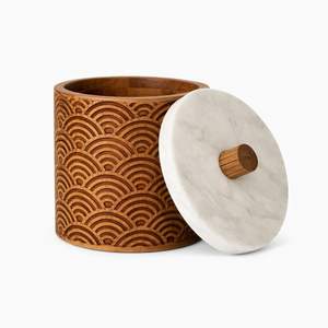 WHOLESALE PRICE Wooden Storage Jar <b>with</b> Floral Mandala Carving and Marble <b>Lid</b> Handcrafted Acacia Wood Decor - Product Image 4