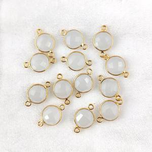 Argent Sterling 925 8mm Calcédoine Blanche Naturelle Or Vermeil 18k Lunette Réglage Double Boucle Lien Charme Connecteurs Fabrication de Bijoux - Product Image 6