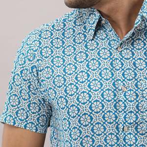 Camisa Casual para Hombre, Azul Claro, 100% Algodón, Estampada, Corte Ajustado, Talla 6XL, Tela Popelina Transpirable, Camisas de Vestir ODM con Estampado Floral - Product Image 6