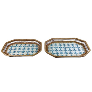 Bandeja de Servicio Octogonal de Ratán con Mosaico, Elegante y de Lujo, Decoración Artesanal de Lujo para Uso Diario - Product Image 2