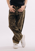 Vaqueros de mezclilla unisex personalizados de pierna recta holgada estilo vintage hip hop para hombre, con lavado a la piedra, estampado digital sólido y botones desgastados.