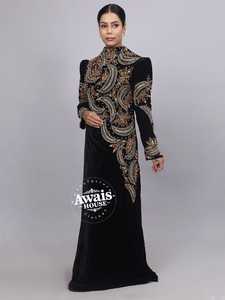 Caftán Abaya Islámico Modesto de Terciopelo AWAIS HOUSE - Cuello Alto, Manga Larga, Largo hasta el Suelo, Talla Grande, Estilo Marroquí, Hecho a Mano con Cuentas - Product Image 4