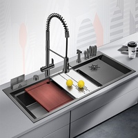 Cascade robinet extractible évier de cuisine lavabo maison blanchisserie tasse laveuse bol unique grand grand évier de cuisine en acier inoxydable 304