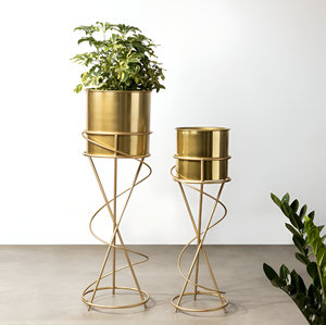 Juego de 3 macetas de metal de calidad superior, soporte para macetas para uso en el hogar y el jardín, maceta dorada y soporte dorado a precio de lote - Product Image 4