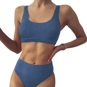 Maillot de bain bikini fendu deux pièces pour femmes ensemble de sous-vêtements de plage de piscine avec logo avant pour dames et filles - Product Image 4