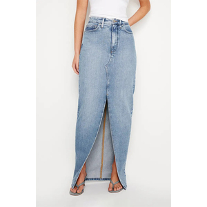 Offre Spéciale Design personnalisé femmes boutonné longue longueur été lavé 100% coton tissu Jean Denim jupe prix de gros respirant - Product Image 1