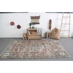 Turkish Vintage Rug, 4.9x8.1 ft Area Rug, <b>Brown</b> Blue Ikat <b>Wool</b> Rug - Product Image 3