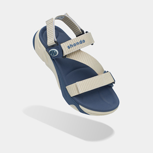 Sandales unisexes Shondo F8M à brides tissées côtelées en beige et bleu marine avec semelle légère en EVA - Product Image 3