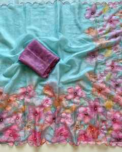 ผ้าส่าหรีสำหรับผู้หญิงสไตล์อินเดียและปากีสถาน พร้อมงานปักเลื่อมหนักแน่นและขอบผ้าประดับเพชรเต็มเส้น - Product Image 5