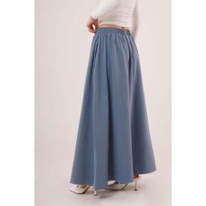 Lustrin Women's Long Blue Elastic Waist <b>Skirt</b> Side <b>Pocket</b> Detail Comfortable Casual Dyed Breathable <b>Maxi</b> <b>Skirt</b> for Everyday Wear - Product Image 5