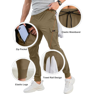 Poches zippées conique piste athlétique Slim Fit Anti-rides hommes pantalons de survêtement pantalons Anti-rides, pantalon homme, pantalon teint uni - Product Image 2